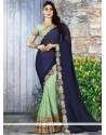 Net Navy Blue And Sea Green Designer Half N Half Saree