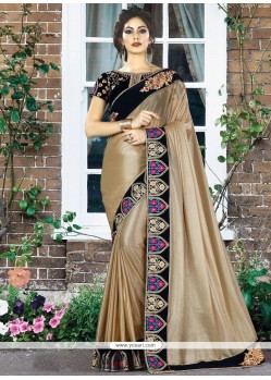 Black And Gold Patch Border Work Lycra Designer Saree