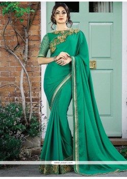 Faux Chiffon Sea Green Classic Designer Saree