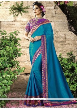 Embroidered Work Blue Traditional Saree