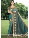 Teal Embroidered Work Traditional Saree