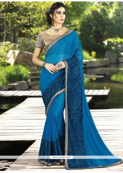 Lace Work Blue Shaded Saree