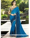 Lace Work Blue Shaded Saree