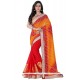 Jacquard Orange And Red Lace Work Classic Designer Saree