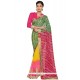 Green, Hot Pink And Yellow Shaded Saree