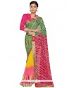 Green, Hot Pink And Yellow Shaded Saree