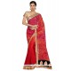 Embroidered Jacquard Shaded Saree In Orange, Pink And Red