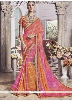 Faux Georgette Embroidered Work Printed Saree