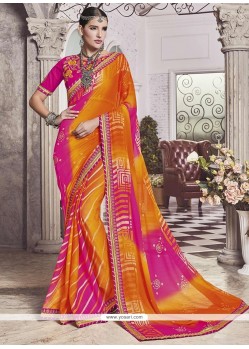 Faux Georgette Embroidered Work Printed Saree