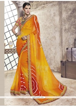 Lace Work Faux Georgette Printed Saree