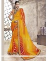 Lace Work Faux Georgette Printed Saree