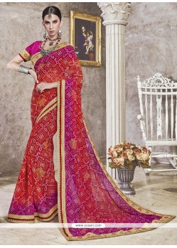 Multi Colour Lace Work Printed Saree