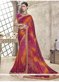 Faux Georgette Multi Colour Lace Work Printed Saree