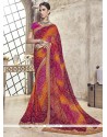 Faux Georgette Multi Colour Lace Work Printed Saree