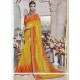 Orange And Yellow Print Work Printed Saree