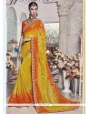 Orange And Yellow Print Work Printed Saree