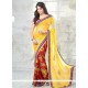 Red And Yellow Patch Border Work Designer Half N Half Saree