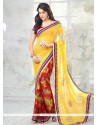 Red And Yellow Patch Border Work Designer Half N Half Saree