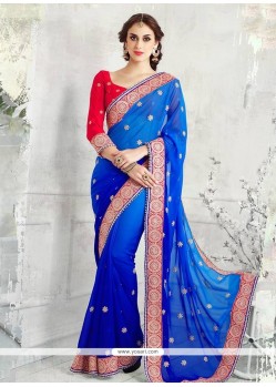 Patch Border Work Blue Shaded Saree