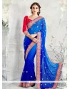 Patch Border Work Blue Shaded Saree