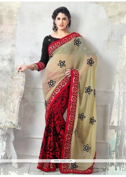 Faux Chiffon Multi Colour Embroidered Work Half N Half Saree