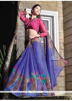 Multi Colour Print Work Faux Chiffon Casual Saree