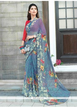 Faux Chiffon Print Work Casual Saree