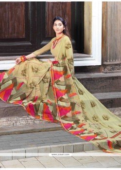 Faux Chiffon Print Work Casual Saree