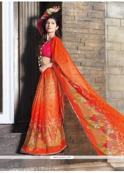 Multi Colour Print Work Faux Chiffon Casual Saree