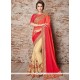 Beige, Orange And Red Embroidered Work Faux Crepe Designer Half N Half Saree