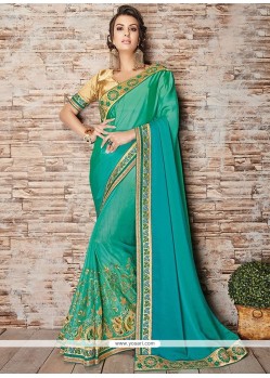 Embroidered Work Faux Crepe Shaded Saree