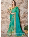 Embroidered Work Faux Crepe Shaded Saree