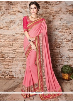 Rose Pink Faux Chiffon Classic Designer Saree