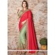 Faux Chiffon Green And Red Half N Half Designer Saree