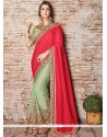 Faux Chiffon Green And Red Half N Half Designer Saree