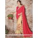 Patch Border Faux Georgette Designer Half N Half Saree In Cream And Red