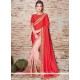 Faux Crepe Pink And Red Embroidered Work Designer Half N Half Saree