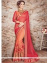 Peach And Pink Net Brasso Half N Half Saree