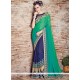 Navy Blue And Sea Green Patch Border Work Faux Chiffon Designer Half N Half Saree