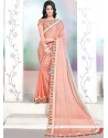 Peach Embroidered Work Faux Chiffon Classic Saree