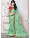 Embroidered Work Sea Green Faux Chiffon Classic Designer Saree