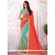 Patch Border Work Blue And Orange Designer Half N Half Saree