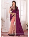 Net Pink And Wine Half N Half Designer Saree