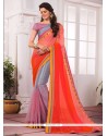 Grey And Orange Embroidered Work Designer Half N Half Saree