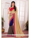 Beige And Navy Blue Half N Half Saree