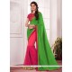 Net Green And Hot Pink Embroidered Work Designer Half N Half Saree