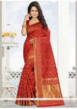 Red Weaving Work Art Silk Designer Traditional Saree