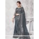 Grey Embroidered Work Net Classic Designer Saree