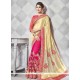 Faux Georgette Cream And Pink Half N Half Saree