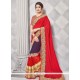 Faux Chiffon Red Designer Half N Half Saree